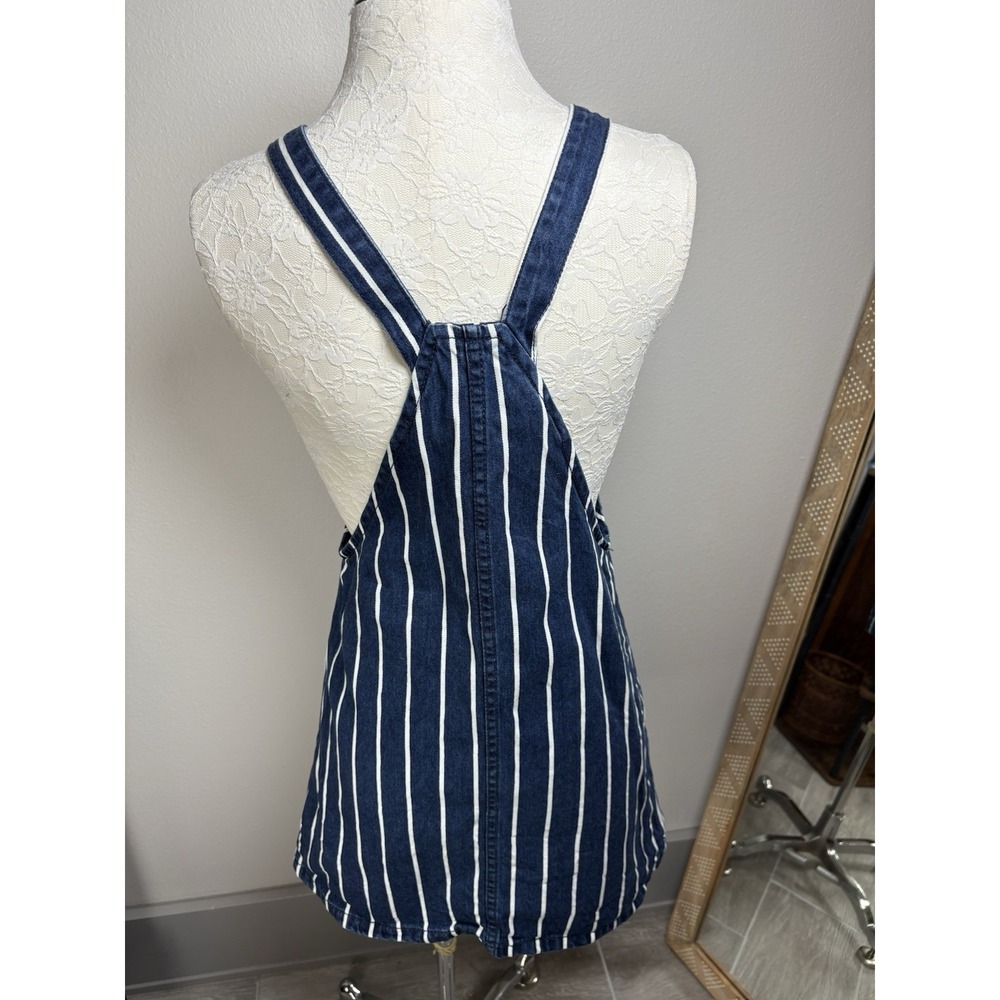 Stradivarius Womens 4 Blue Pinstripe Overall Dress Pinafore Coastal Preppy - Picture 6 of 14